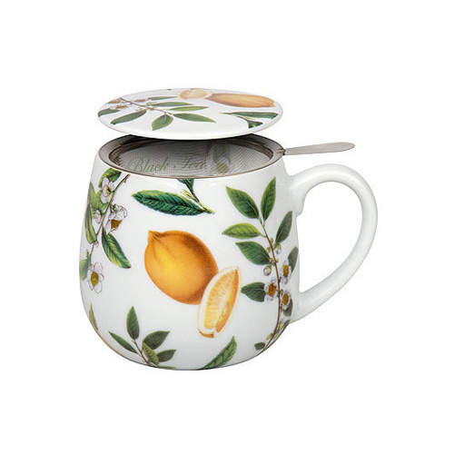 Hrnek buclák se sítkem a víčkem BLACK TEA a citron porcelán 420ml Mug shop