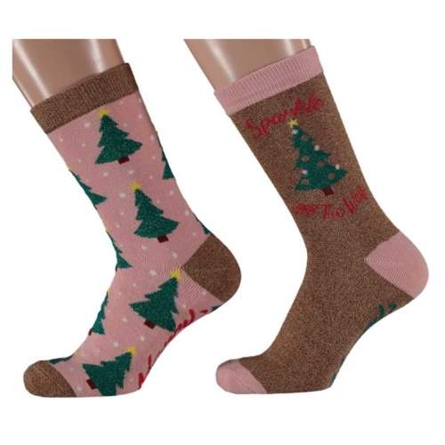 Ponožky dámské stromy 2ks vel.36-41 hnědo-růžová Angro