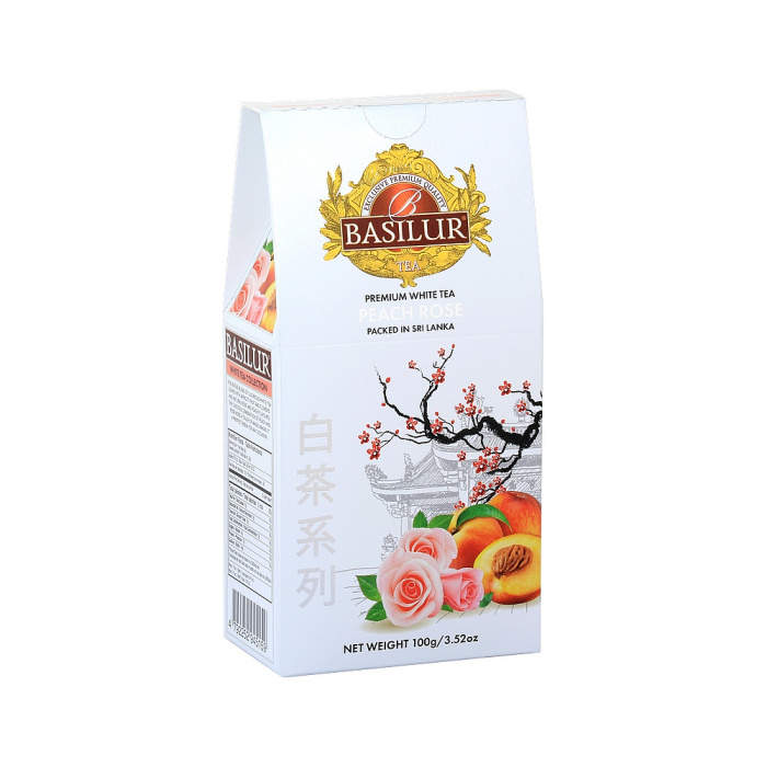 Čaj Basilur White Tea Peach Rose 100g Mix Tee