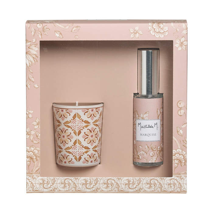 Dárková sada sprej interiérový 30ml + svíčka MARQUISE 7cm Flower A&F