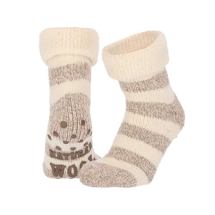 Ponožky dámské hnědé s proužkem vel.39-42 vlna Angro