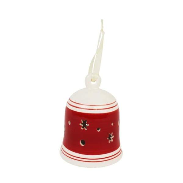 Ozdoba zvonek dekor hvězdy keramika červeno-bílá 9
