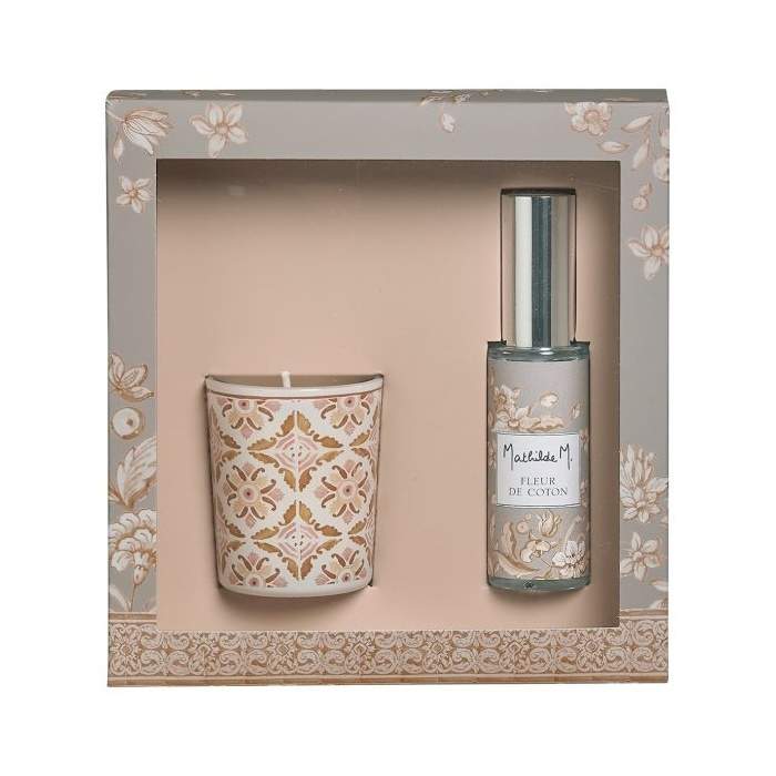 Dárková sada sprej interiérový 30ml + svíčka FLEUR DE COTON 7cm Flower A&F