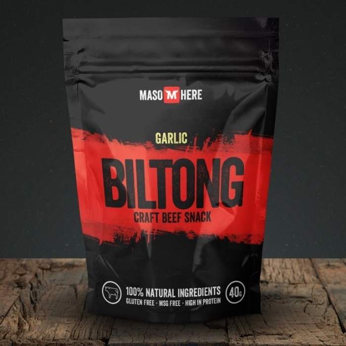 Maso sušené BILTONG hovězí Česnek 40g MASO HERE s.r.o.