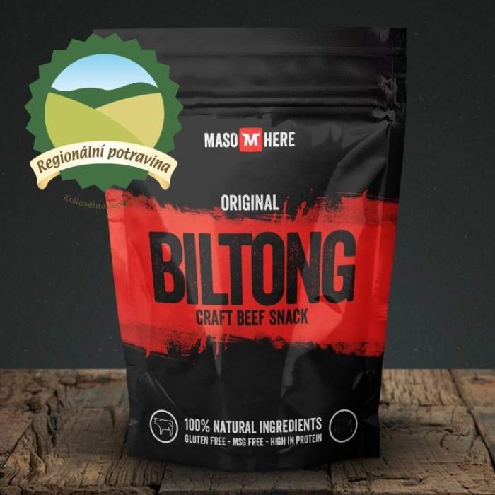 Maso sušené BILTONG hovězí Originál 150g MASO HERE s.r.o.