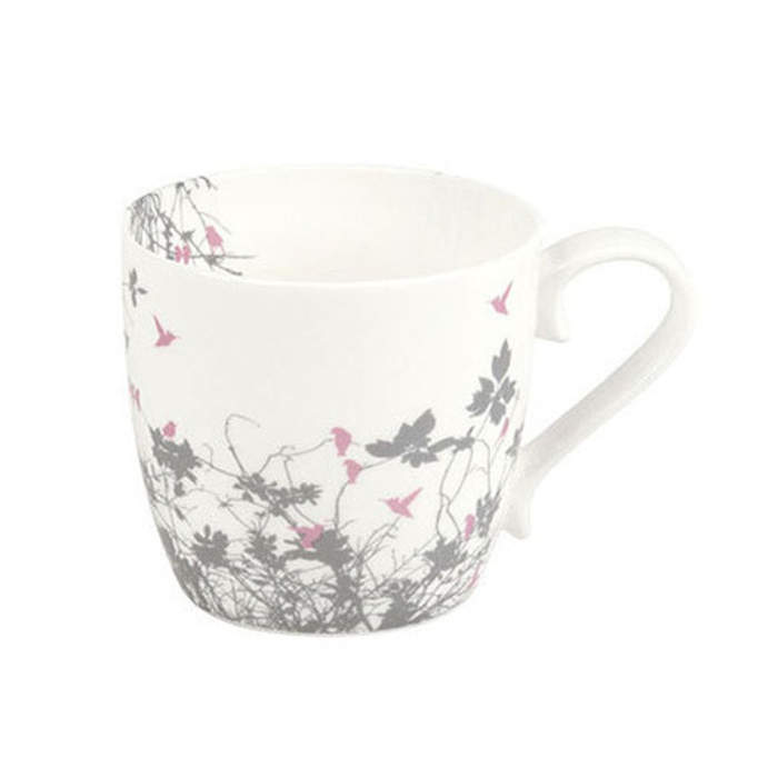 Hrnek porcelánový růžoví ptáci bílo-šedý 415ml Mug shop