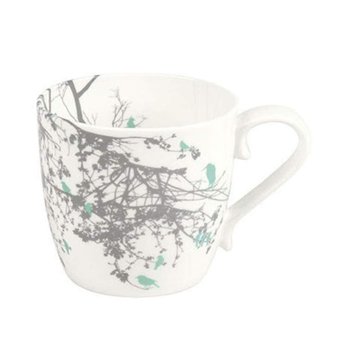 Hrnek porcelánový zelení ptáci bílo-šedý 415ml Mug shop