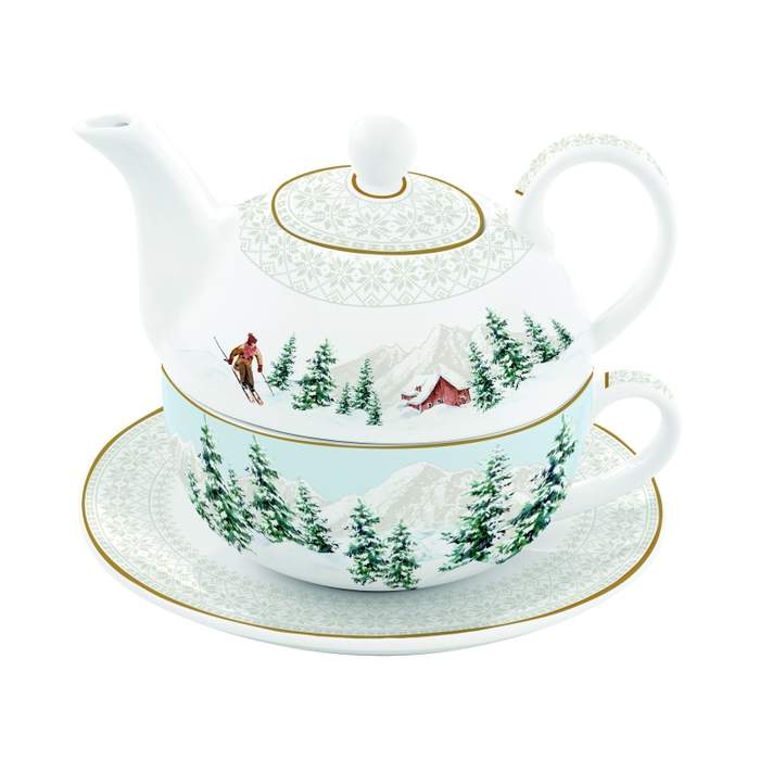 Šálek a čajová konvice CHALET porcelán bílá 350+350ml POZZI MILANO