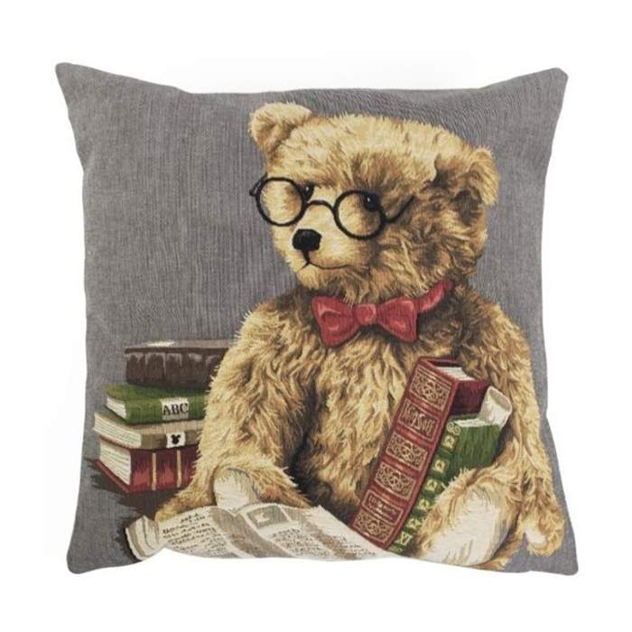 Polštář TEDDY BEAR s knihami bavlněný šedý 45cm Mars & More